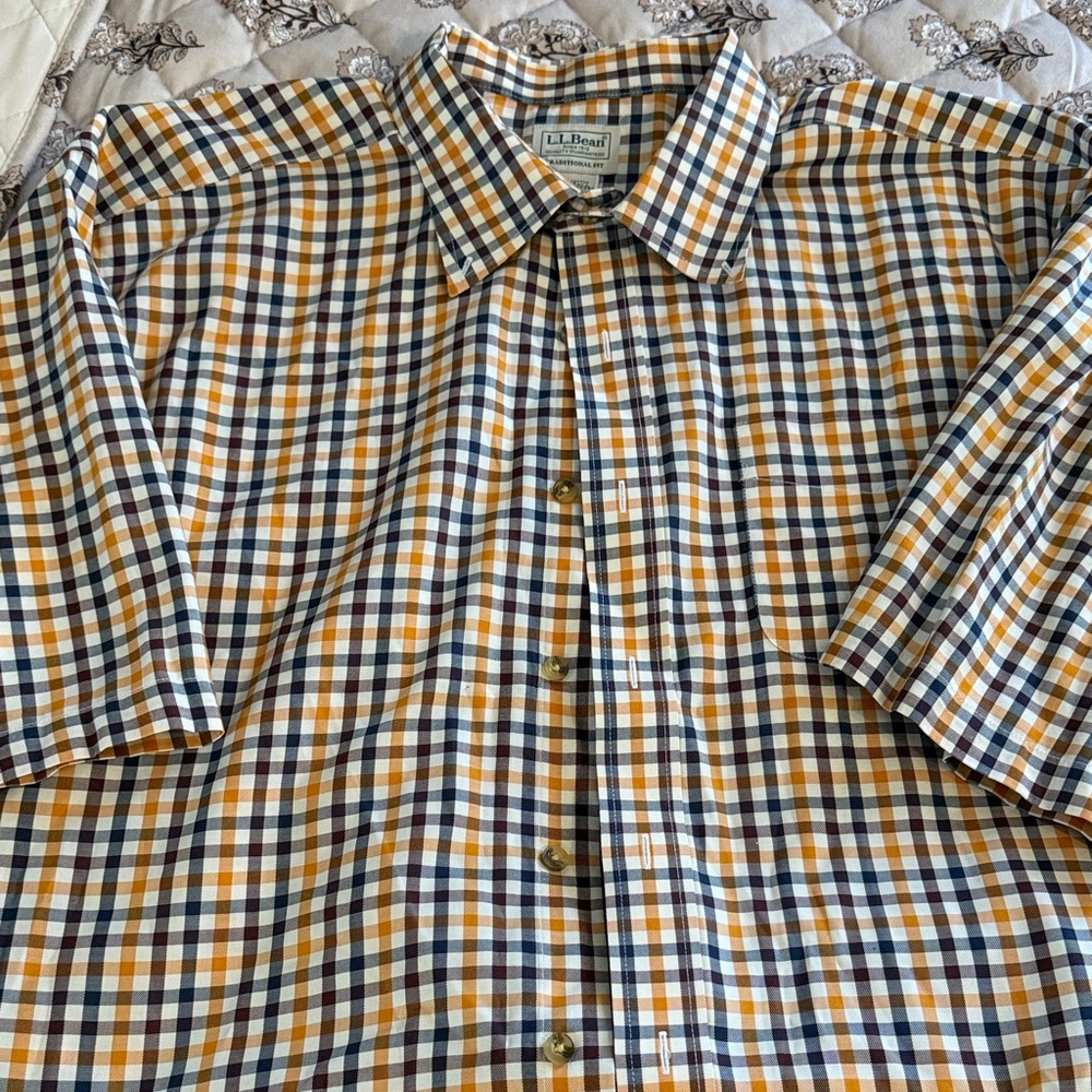 L.L. Bean Men's Plaid Shirt - Blue, Yellow, White